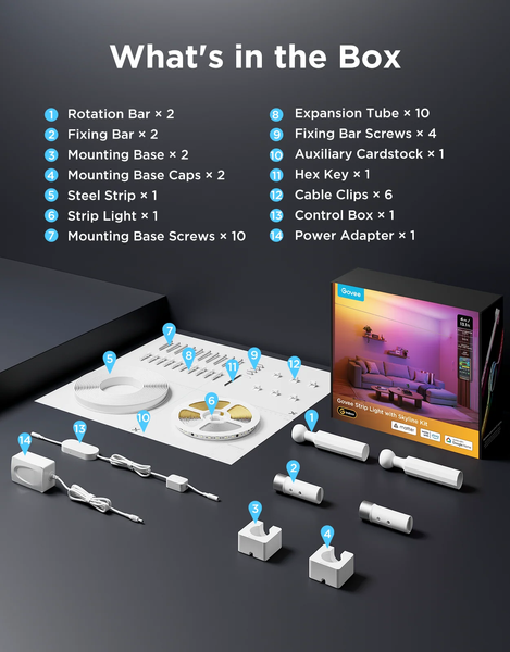 Govee LED лента с Skyline Kit H61B8 RGBWWIC 4 м - Matter, Alexa, DIY сегменты, 154 сцены 6974316995838 фото