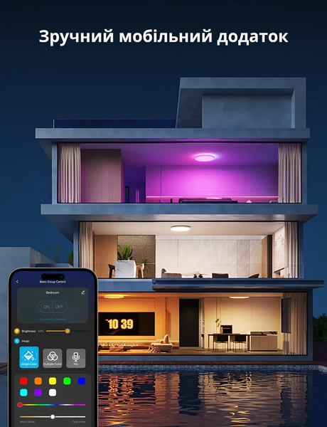 Розумний стельовий світильник Govee 12" Smart Ceiling Light RGBWW+RGBIC Wi-Fi/Bluetooth (H80A1C01) H80A1C01 фото