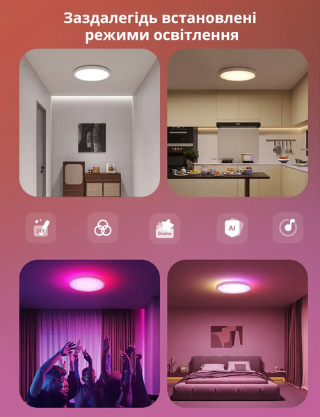Розумний стельовий світильник Govee 12" Smart Ceiling Light RGBWW+RGBIC Wi-Fi/Bluetooth (H80A1C01) H80A1C01 фото
