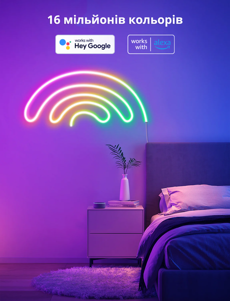 Розумна гнучка неонова LED стрічка 3 метри Govee RGBIC NEON ROPE 2 Біла Wi-Fi + Bluetooth Matter (H61D3) H61D3 фото