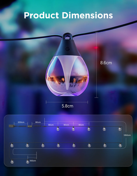 Розумна вулична гірлянда Govee Outdoor Clear Bulb String Lights 15м з прозорими лампочками, RGBWIC, IP67, Matter H7025 фото