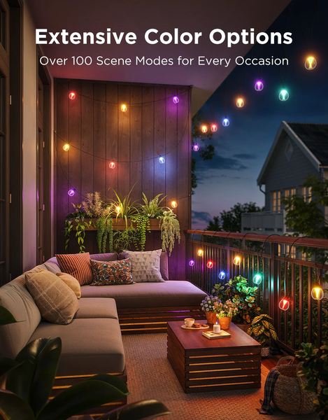 Розумна вулична гірлянда Govee Outdoor Clear Bulb String Lights 15м з прозорими лампочками, RGBWIC, IP67, Matter H7025 фото