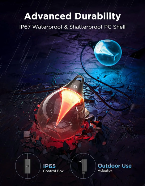 Розумна вулична гірлянда Govee Outdoor Clear Bulb String Lights 15м з прозорими лампочками, RGBWIC, IP67, Matter H7025 фото