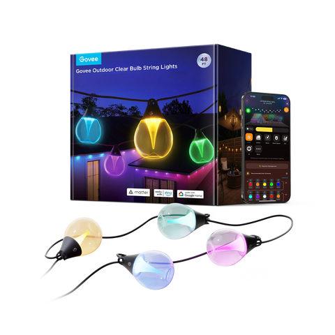 Умная уличная гирлянда Govee Outdoor Clear Bulb String Lights 15м с прозрачными лампочками, RGBWIC, IP67, Matter H7025 фото