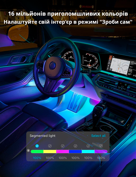 Светодиодная LED подсветка Govee RGBIC, подсветка салона в автомобиле от прикуривателя, Bluetooth H70900A1 фото