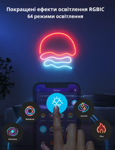 Умная гибкая неоновая LED лента 10 метров Govee RGBIC NEON ROPE 2 Белый Wi-Fi, Bluetooth, Matter (H61D6) H61D6 фото